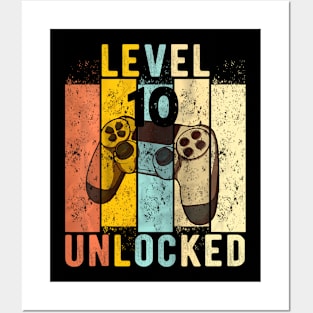 Kids 10th Birthday Level 10 Unlocked Video Gamer Posters and Art